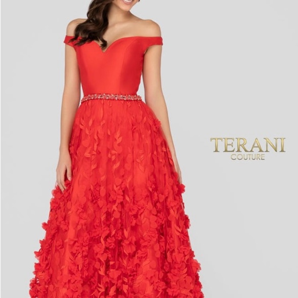 Terani Couture Scarlet Off-Shoulder Dress